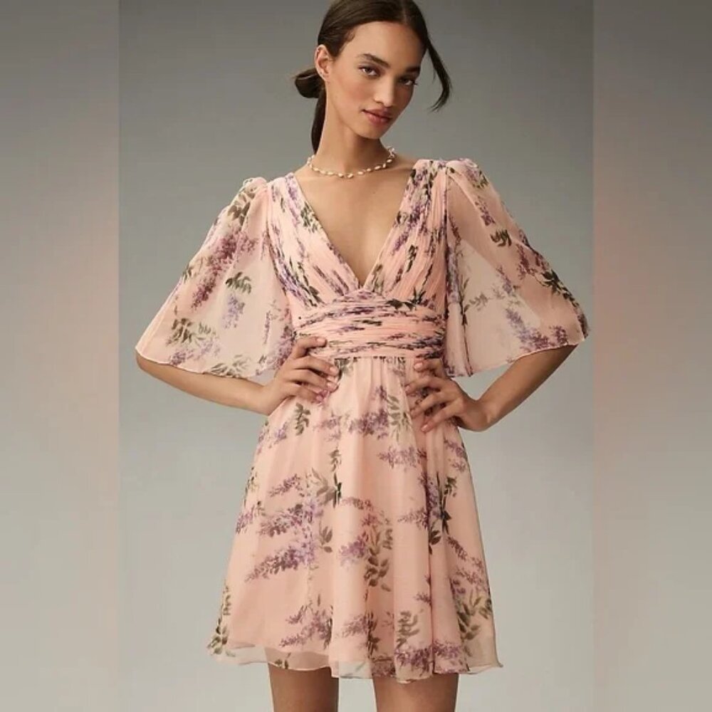 Anthropologie Mac Duggal Short-Sleeve V-Neck Mini Dress